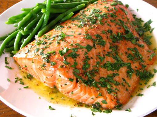 Roasted Salmon With Whole Grain Mustard & Brandy