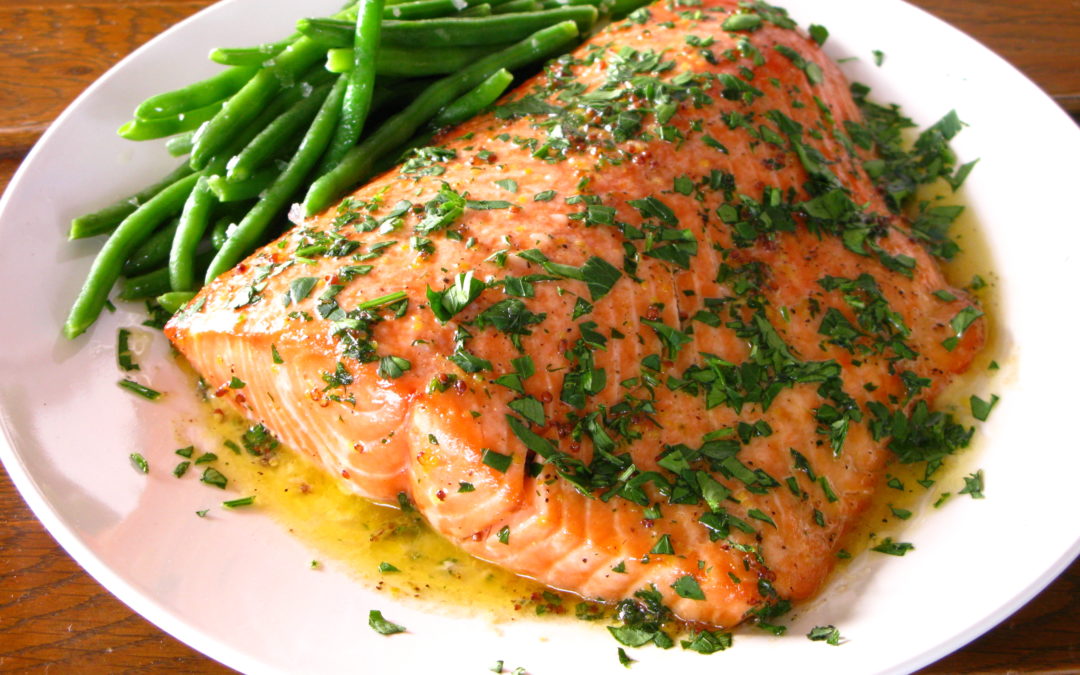 Roasted Salmon With Whole Grain Mustard & Brandy