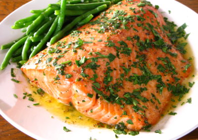 Roasted Salmon With Whole Grain Mustard & Brandy