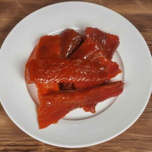 candied sockeye salmon on a plate